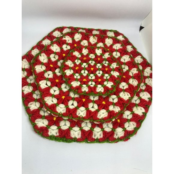 Set of 3 Six Sided Polygon Handmade Placemats, MCM Christmas Mats, Coasters, Dec - Picture 1 of 5